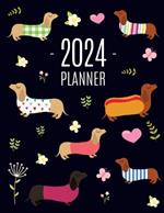 Dachshund Planner 2024: Funny Dog Monthly Agenda January-December Organizer (12 Months) Cute Puppy Scheduler with Flowers & Pretty Pink Hearts