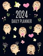Hedgehog Daily Planner 2024: Make 2024 a Productive Year! Funny Forest Animal Hoglet Organizer: January-December