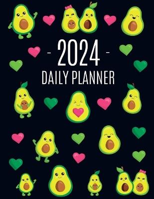 Avocado Daily Planner 2024: Funny & Healthy Fruit Organizer: January-December (12 Months) Cute Green Berry Year Scheduler with Pretty Pink Hearts - Happy Oak Tree Press - cover