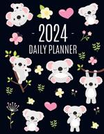 Koala Planner 2024: Australian Outback Animal Agenda: January-December Pretty Pink Butterflies & Yellow Flowers Monthly Scheduler For Work or Office