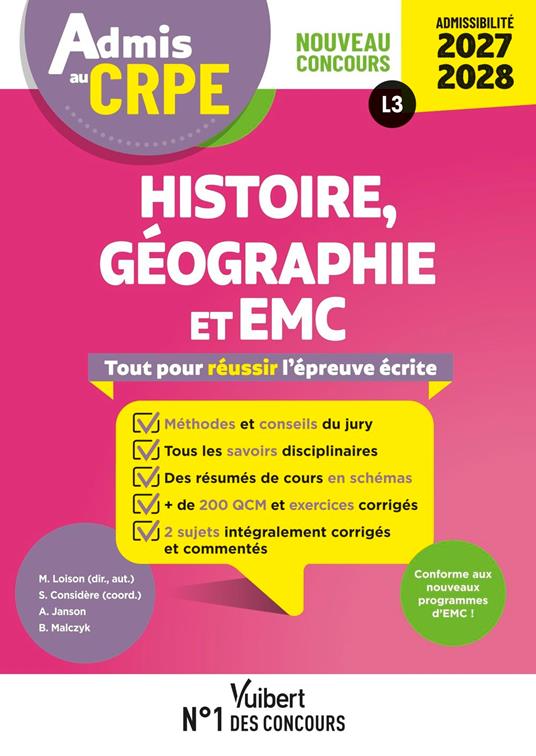 Admis au CRPE 2027-2028 - Histoire Géographie EMC : Epreuve écrite d’admissibilité L3