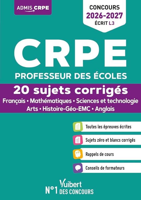 CRPE 2026-2027 - L3 - 20 sujets corrigés - Épreuves d'admissibilité