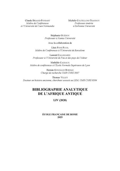 Bibliographie analytique de l’Afrique antique LIV (2020)