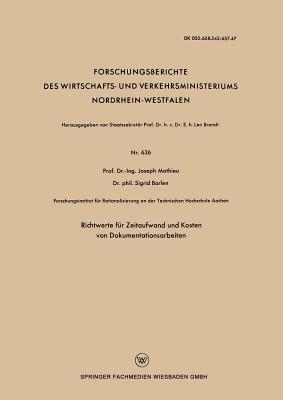 Richtwerte für Zeitaufwand und Kosten von Dokumentationsarbeiten - Joseph Mathieu - cover