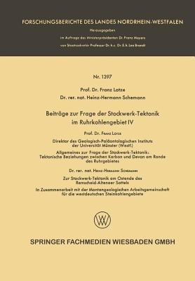 Beiträge zur Frage der Stockwerk-Tektonik im Ruhrkohlengebiet IV - Franz Lotze - cover