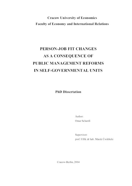Person-Job Fit Changes As A Consequence Of Public Management Reforms In Self-Governmental Units