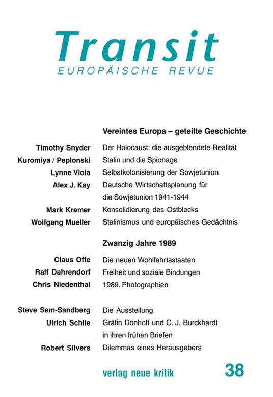 Transit 38. Europäische Revue