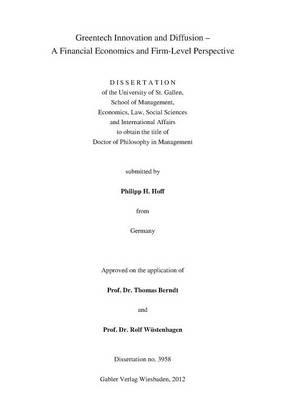 Greentech Innovation and Diffusion: A Financial Economics and Firm-Level Perspective - Philipp Hoff - cover