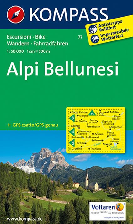 Carta escursionistica n. 77. Alpi Bellunesi, 1:50.000 - copertina