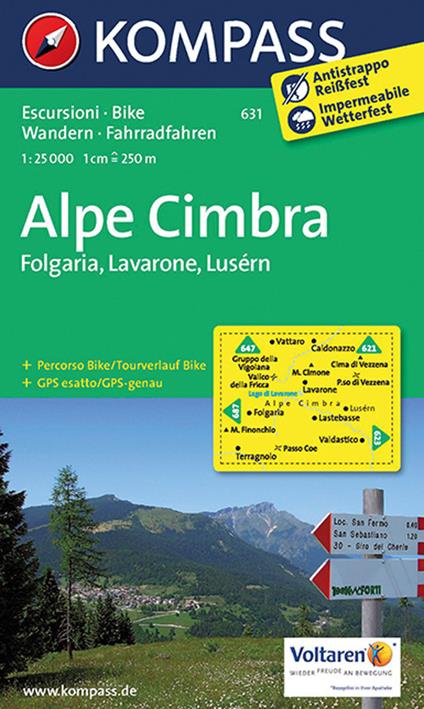 Carta escursionistica n. 631. Alpe Cimbra. Folgaria, Lavarone, Lusérn 1:25.000 - copertina