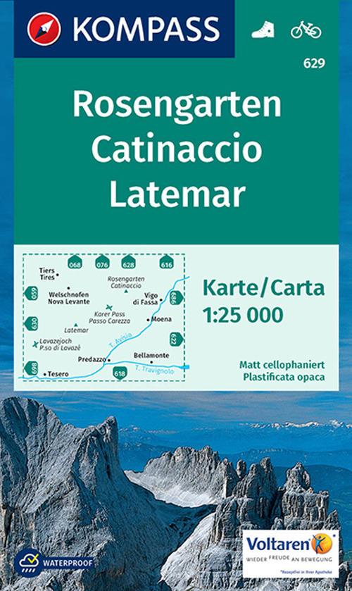 Carta escursionistica n. 629. Catinaccio, Latemar-Rosengarten 1:25.000. Ediz. bilingue - copertina