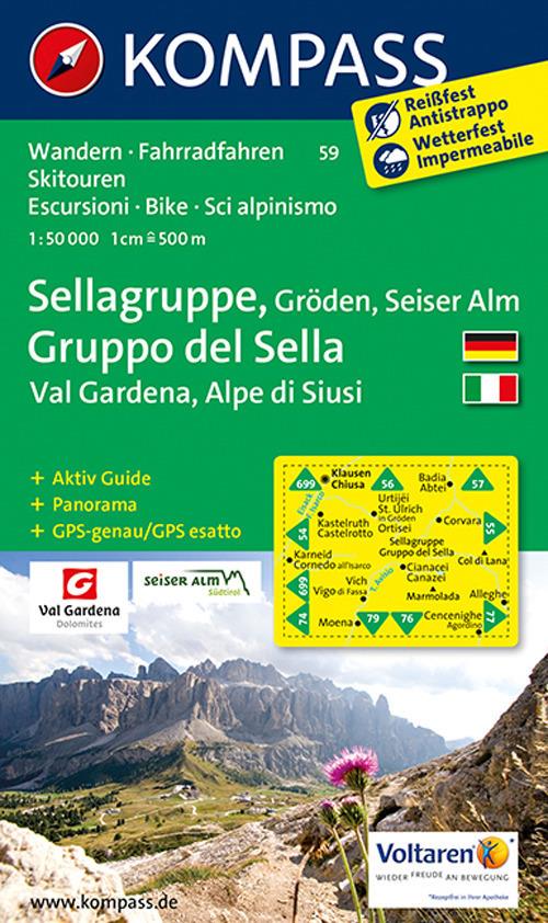 Carta escursionistica n. 59. Gruppo del Sella, Val Gardena, Alpe di Siusi-Sellagruppe, Gröden, Seiser Alm 1:50.000. Ediz. bilingue - copertina