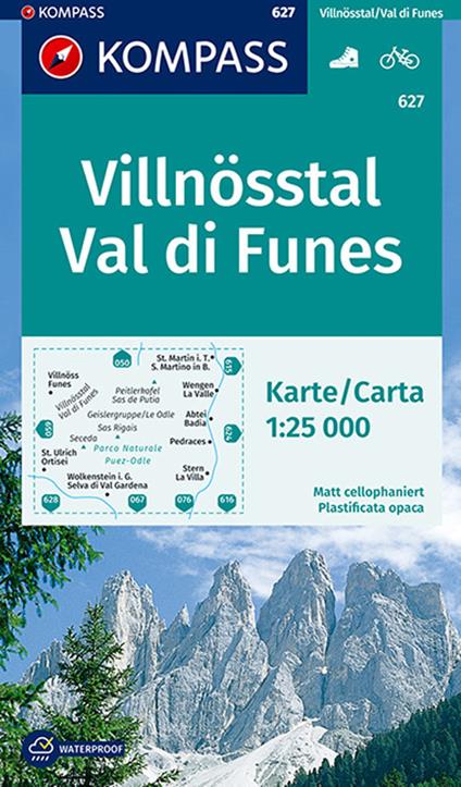 Carta escursionistica n. 627. Val di Funes-Villnösstal 1:25.000. Ediz. bilingue - copertina