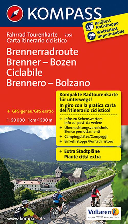Carta cicloturistica tour n. 7051. Ciclabile Brennero-Bolzano-Vom Brenner bis nach Bozen - copertina