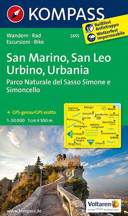 Carta escursionistica n. 2455 - San Marino, San Leo, Urbino, Urbania, 1:50.000 - copertina