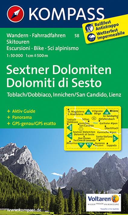 Wanderkarte n. 58. Sextner Dolomiten - copertina