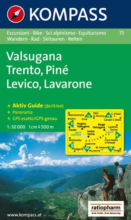 Carta escursionistica n. 75. Trentino, Veneto. Trento, Lévico, Lavarone 1:50.000 - copertina