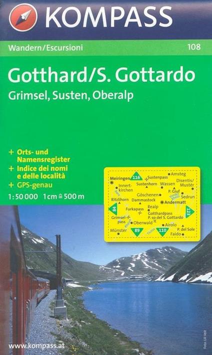 Carta escursionistica n. 108. Svizzera, Alpi occidentali. S. Gottardo, Grimsel, Susten, Oberalp 1:50.000. Adatto a GPS. Digital map. DVD-ROM - copertina