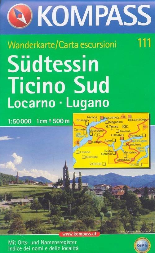 Carta escursionistica n. 111. Svizzera, Alpi occidentale. Locarno, Lugano, Ticino sud 1:50.000. Adatto a GPS. Digital map. DVD-ROM - copertina