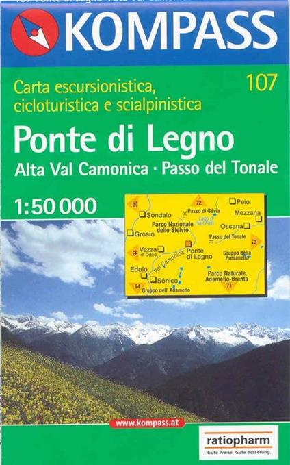 Carta escursionistica n. 107. Laghi settentrionali. Ponte di Legno, Alta Val Camonica, Passo del Tonale 1:50.000 - copertina