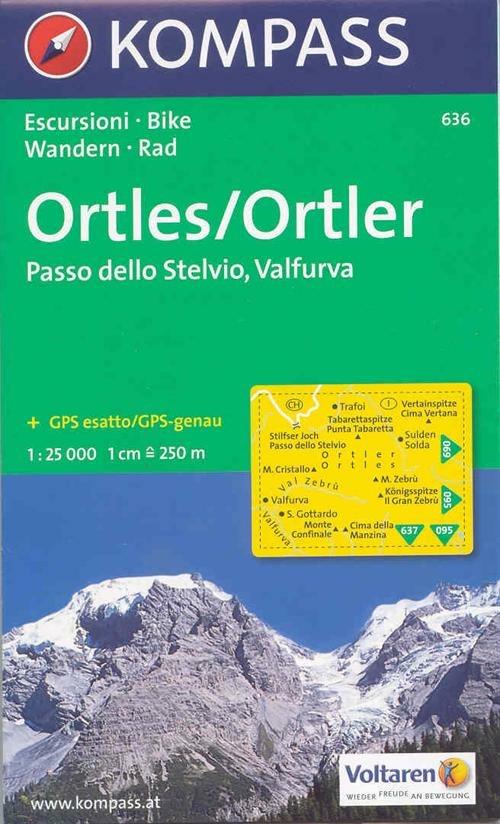 Carta escursionistica n. 636. Trentino, Veneto. Ortles, Passo dello Stelvio, Valfurva 1:25.000. Adatto a GPS. Digital map. DVD-ROM - copertina