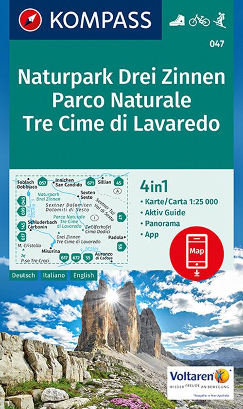 Carta escursionistica n. 047. Tre cime di Lavaredo 1:25.000. Ediz. tedesca, italiana e inglese - copertina