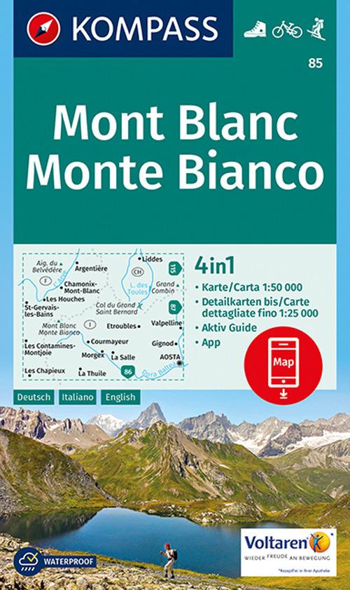 Carta escursionistica n. 85. Monte Bianco 1:50.000. Ediz. italiana, tedesca e inglese - copertina