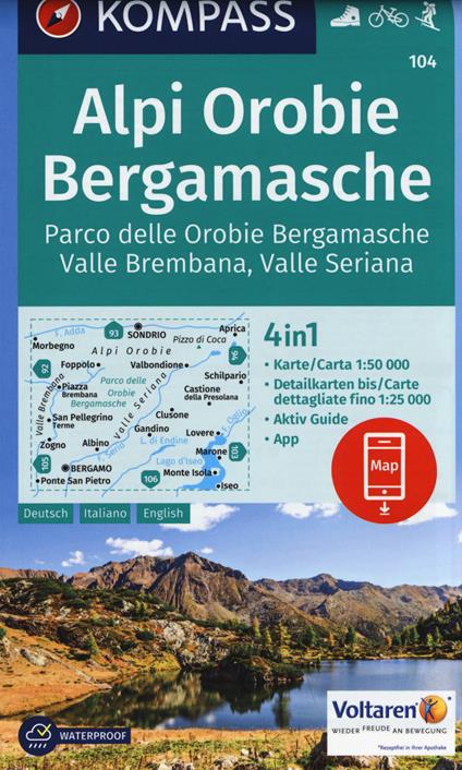 Carta escursionistica n. 104. Alpi Orobie bergamasche. Parco delle Orobie bergamasche, valle Brembana, valle Seriana 1:50.000. Ediz. multilingue - copertina