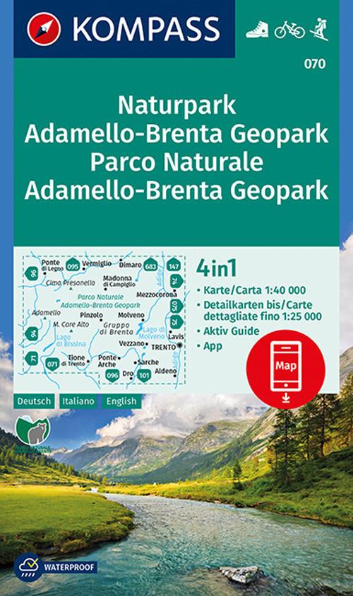 Carta escursionistica n. 070. Parco Naturale Adamello, Brenta 1:40.000. Ediz. italiana, tedesca e inglese - copertina