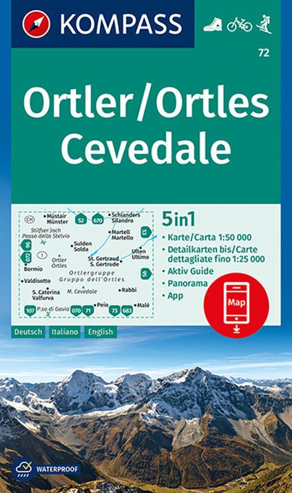 Carta escursionistica n. 72. Ortles-Ortler, Cevedale 1:50.000. Ediz. italiana, tedesca e inglese - copertina