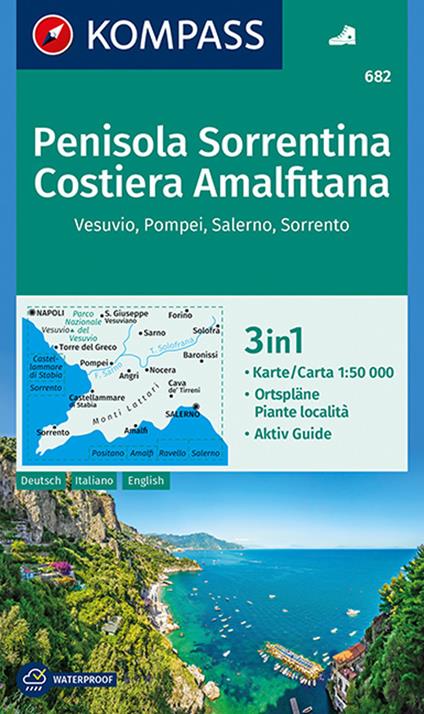 Carta escursionistica n. 682. Penisola Sorrentina, Costiera Amalfitana, Vesuvio, Pompei, Salerno, Sorrento 1:50.00. Ediz. italiana, tedesca e inglese - copertina