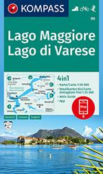 Carta escursionistica n. 90. Lago Maggiore, Lago di Varese 1:50.000. Ediz. italiana, tedesca e inglese