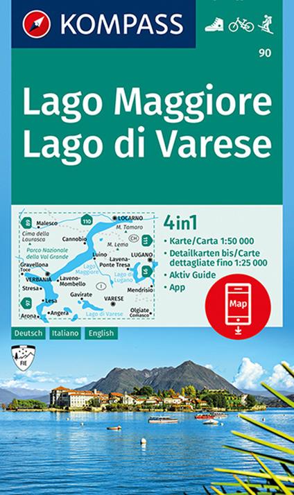 Carta escursionistica n. 90. Lago Maggiore, Lago di Varese 1:50.000. Ediz. italiana, tedesca e inglese - copertina