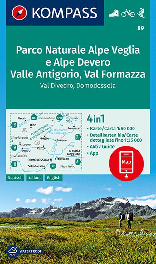 Carta escursionistica n. 89. Parco Naturale Alpe Veglia e Alpe Devero, Valle Antigorio, Val Formazza 1:50.000. Ediz. italiana, tedesca e inglese - copertina