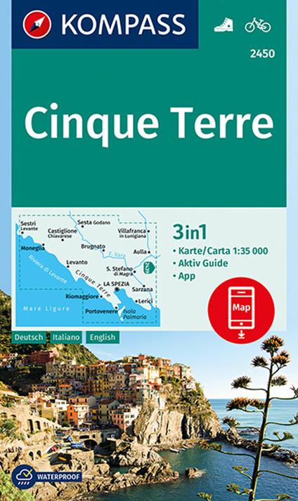 Carta escursionistica n. 2450. Cinque Terre 1:35.000. Ediz. italiana, tedesca e inglese - copertina