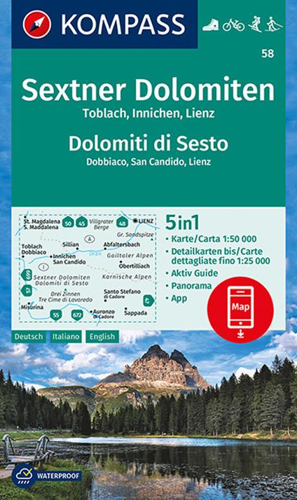Carta escursionistica n. 58. Dolomiti di Sesto, Dobbiaco, San Candido, Lienz 1:50.000. Ediz .italiana, tedesca e inglese - copertina