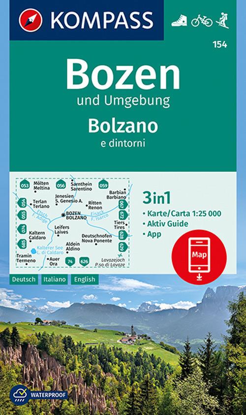 Carta escursionistica n. 154 - Bolzano e dintorni 1:25.000. Ediz. italiana, tedesca e inglese - copertina