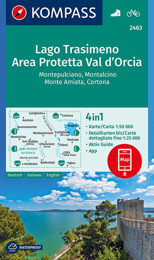 Carta escursionistica n. 2463. Lago Trasimeno, Area Protetta Val d'Orcia 1:50.000. Ediz. italiana, tedesca e inglese - copertina