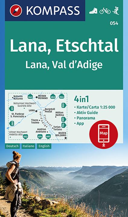 Carta escursionistica n. 054. Lana, Val d'Adige 1:25.000. Ediz. italiana, tedesca e inglese - copertina