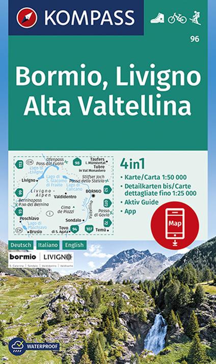 Carta escursionistica n. 96. Bormio, Livigno, Valtellina, 1:50.000. Ediz. italiana, tedesca e inglese - copertina