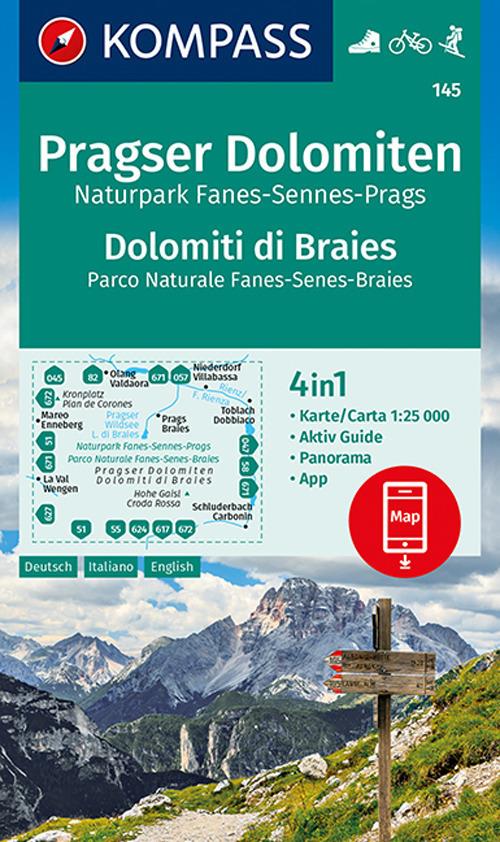 Carta escursionistica n. 145. Dolomiti di Braies-Pragser Dolomiten 1:25.000 - copertina