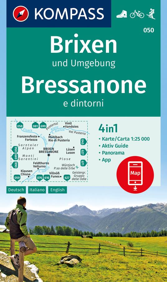 Carta escursionistica n. 050. Bressanone e dintorni 1:25.000. Ediz. italiana, tedesca, francese e inglese - copertina