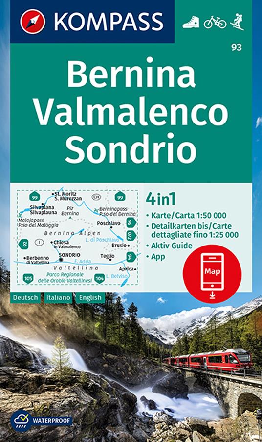 Carta escursionistica n. 93 Bernina, Valmalenco, Sondrio 1:50.000: 4in1 - copertina