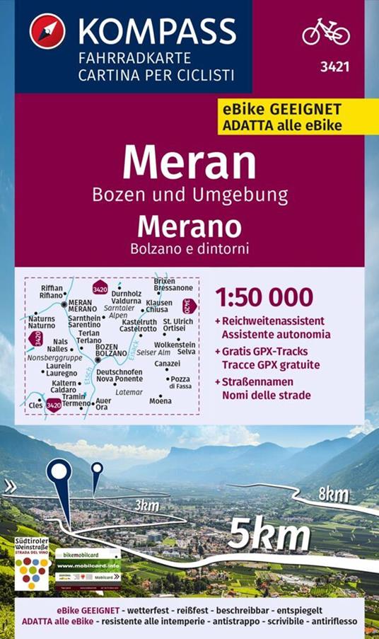 Carta ciclistica n. 3421. Merano, Bolzano e dintorni. Ediz. multilingue - copertina