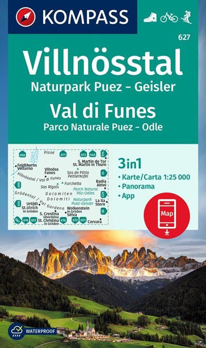 Carta escursionistica Kom 627. Villnösstal, Val di Funes. Con carta escursionistica - copertina
