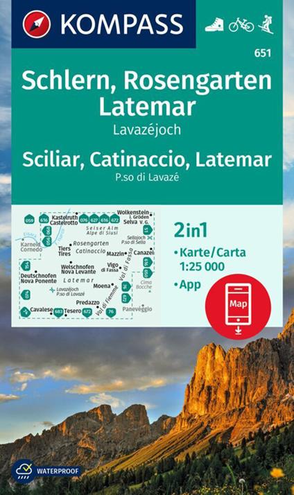 Cartina escursionistica n. 651. Siciliar, Cantinaccio, Latemar. P.so di Lavazé. 1:25.000. Con App - copertina
