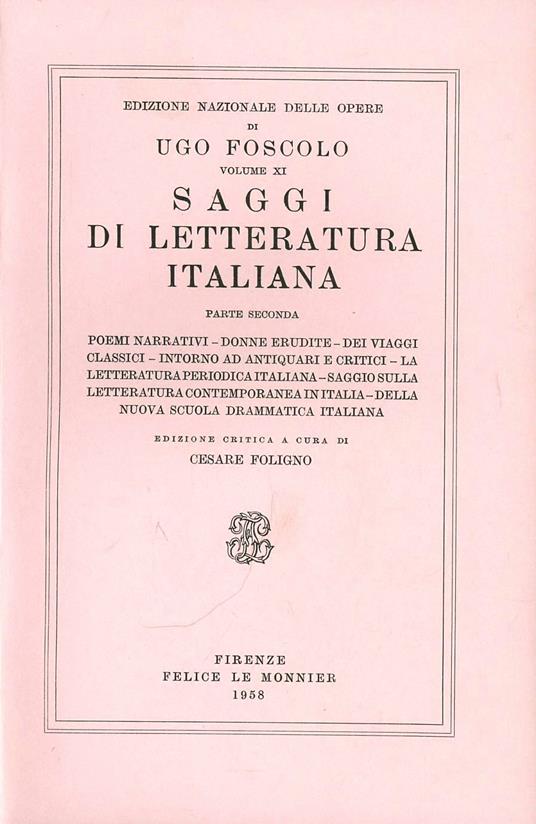 Opere. Vol. 11\2: Saggi di letteratura italiana. - Ugo Foscolo - copertina