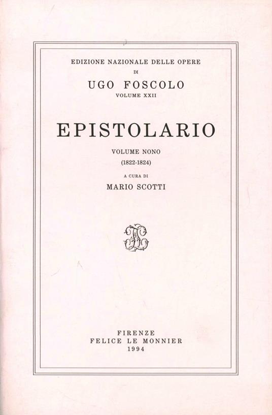 Opere. Vol. 22: Epistolario (1822-1824). - Ugo Foscolo - copertina