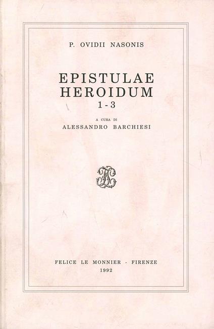 Epistulae heroidum 1-3 - P. Nasone Ovidio - copertina