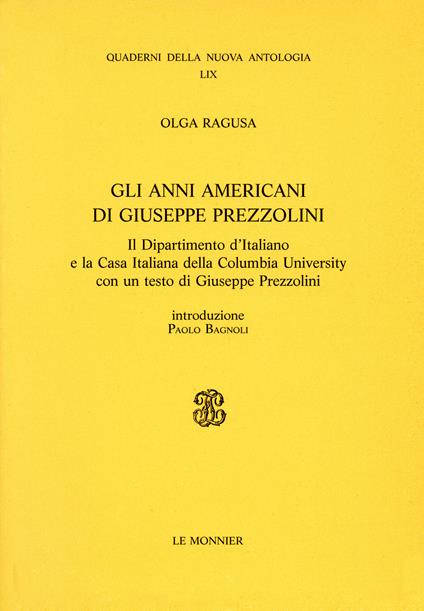 Gli anni americani di Giuseppe Prezzolini - Olga Ragusa - copertina